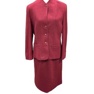 80s ILGWU Vintage Skirt Suit Womens 14 Red 100% Wool Blazer Skirt Set Made USA